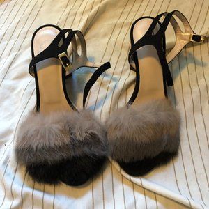 Black Strappy Heels with Fur on Toe